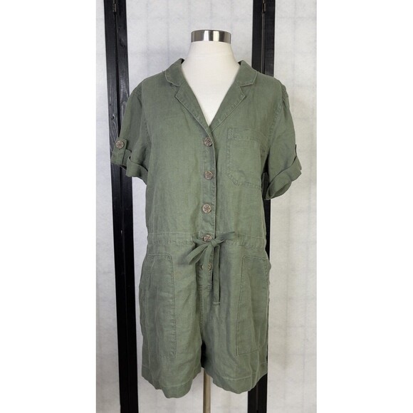 Anthropologie SANCTUARY Green SQUAD LEADER Linen Button Down Romper. Size: M - Picture 1 of 9